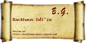 Backhaus Géza névjegykártya